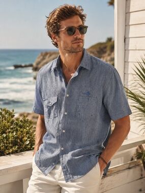 Izod men's button shirt XXL blue coastal nautical beach cottage venting pockets